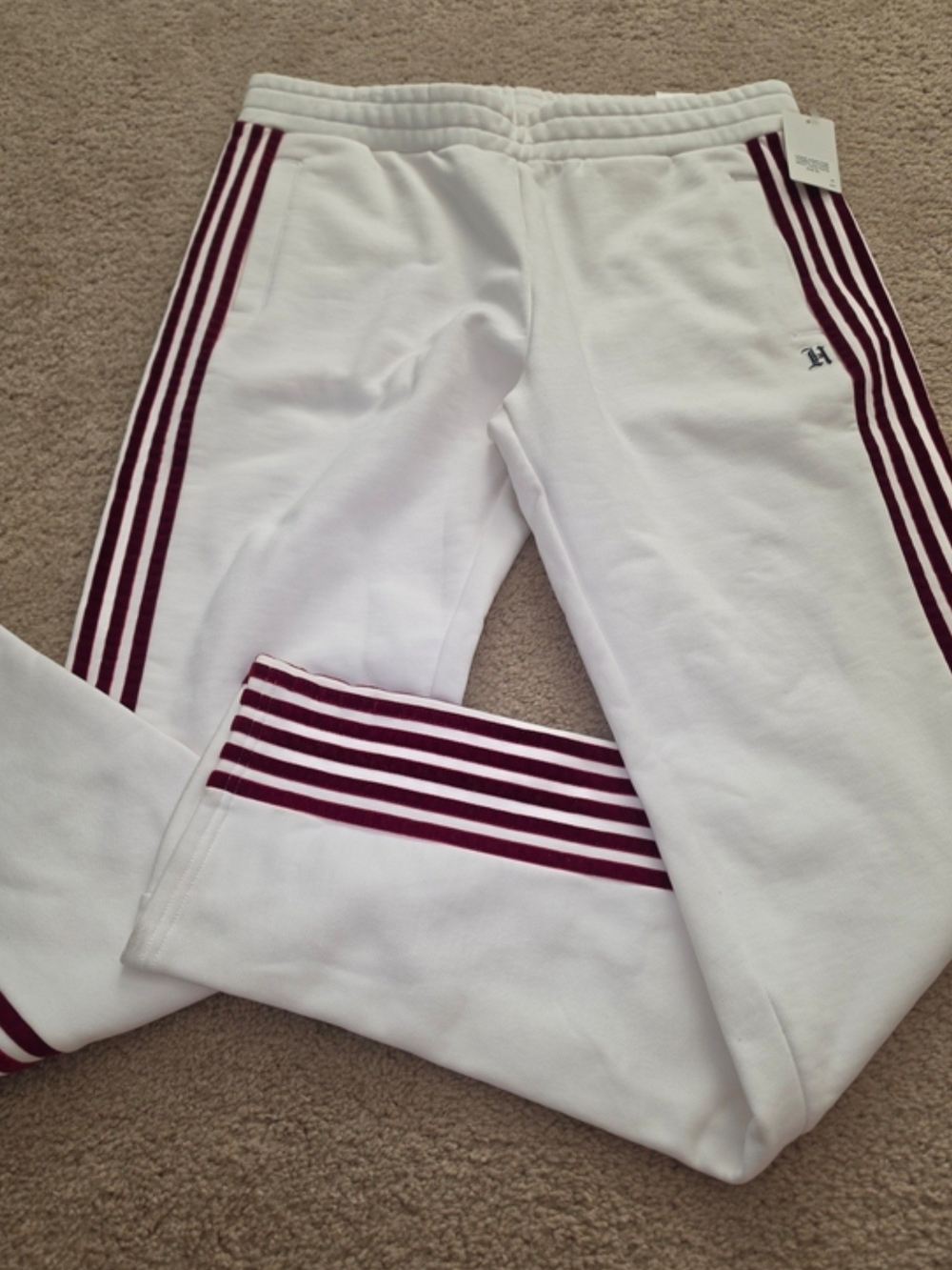 Tommy Hilfiger White Joggers with Burgundy Side Stripes